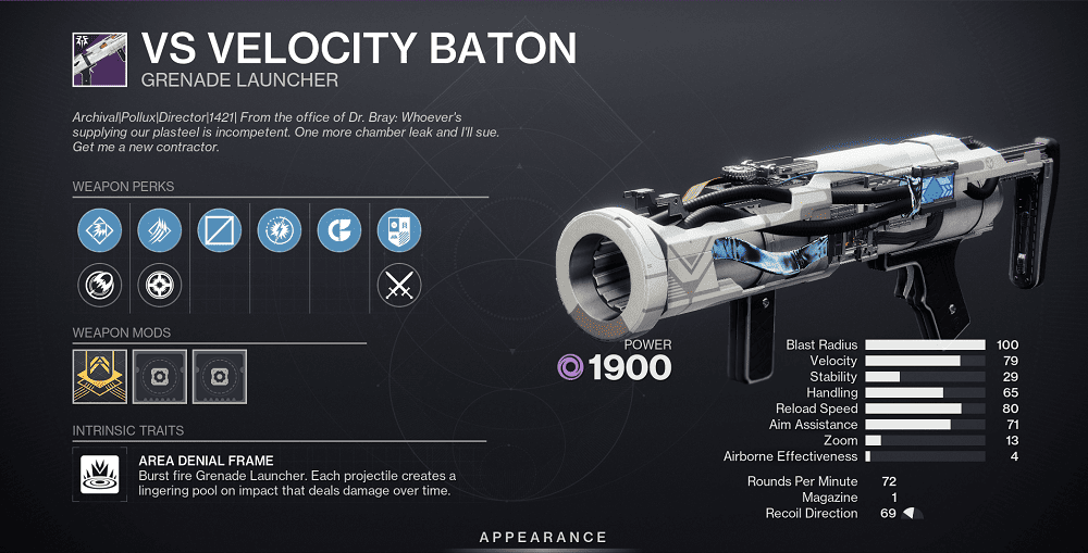 VS Velocity Baton Boost in Destiny 2 (Weapon God Roll Farming)