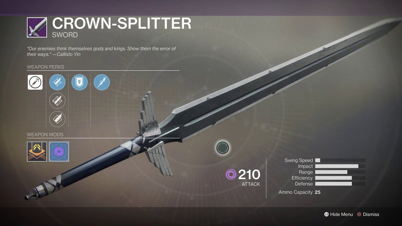 Crown-Splitter legendary Void sword – Aggressive Frame with heavy slam attack – Destiny 2