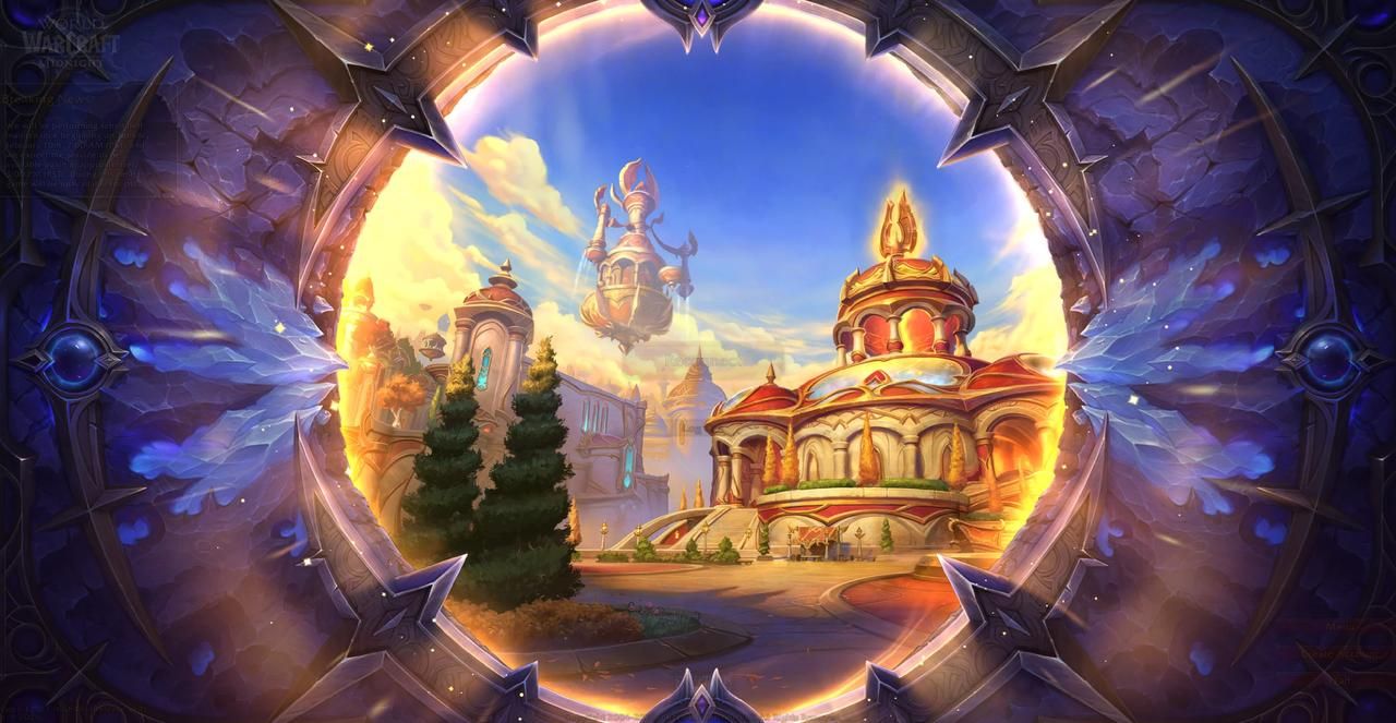 Alleria Windrunner holding a bow before the Sunwell, shrouded in Void darkness, in gothic Quel'Thalas under a violet sky.