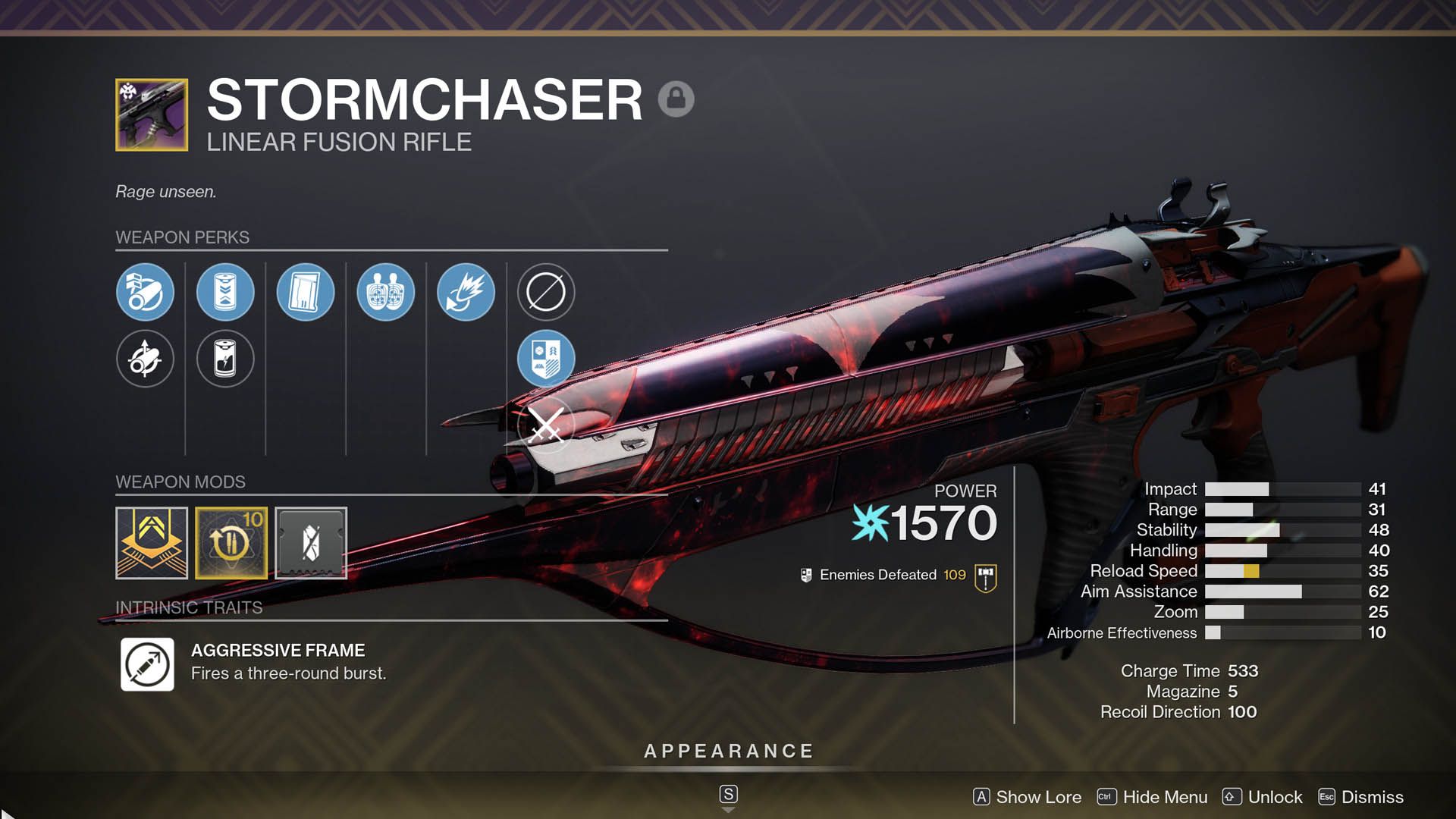Stormchaser Arc Aggressive Frame Linear Fusion Rifle - Duality dungeon weapon - PvE God Roll and best perks.