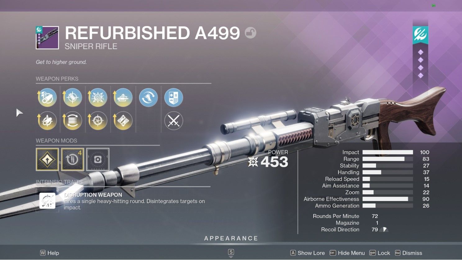 Refurbished A499 Kinetic Disruption Heavy Sniper Rifle – Star Wars‑inspired Amban blaster design – Destiny 2 Renegades – PvE god roll Snapshot Sights and Aggregate Charge – PvP god roll Snapshot Sights and Mulligan