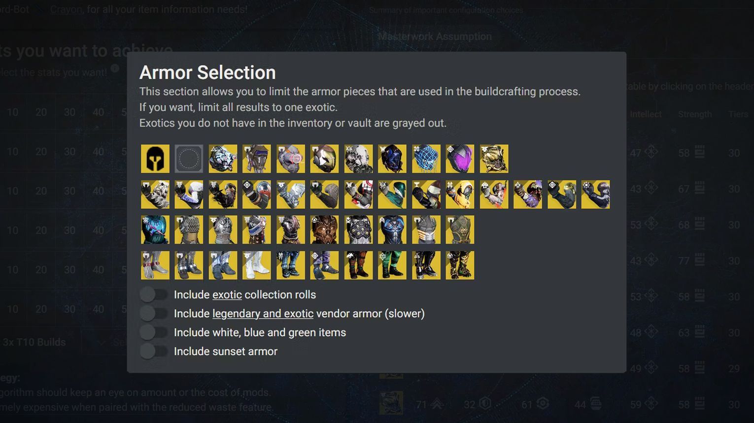 Select Armor Pieces