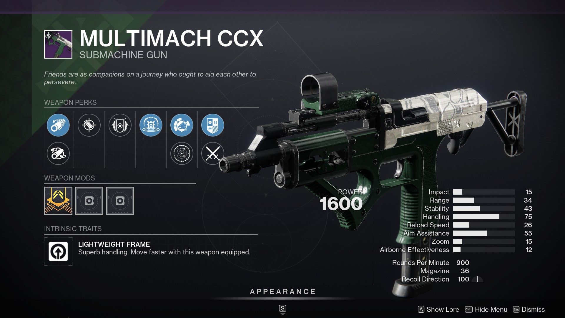 Destiny 2 Multimach CCX Kinetic Lightweight SMG – Iron Banner weapon – PvE god roll Attrition Orbs Kinetic Tremors – PvP god roll Dynamic Sway Reduction Target Lock