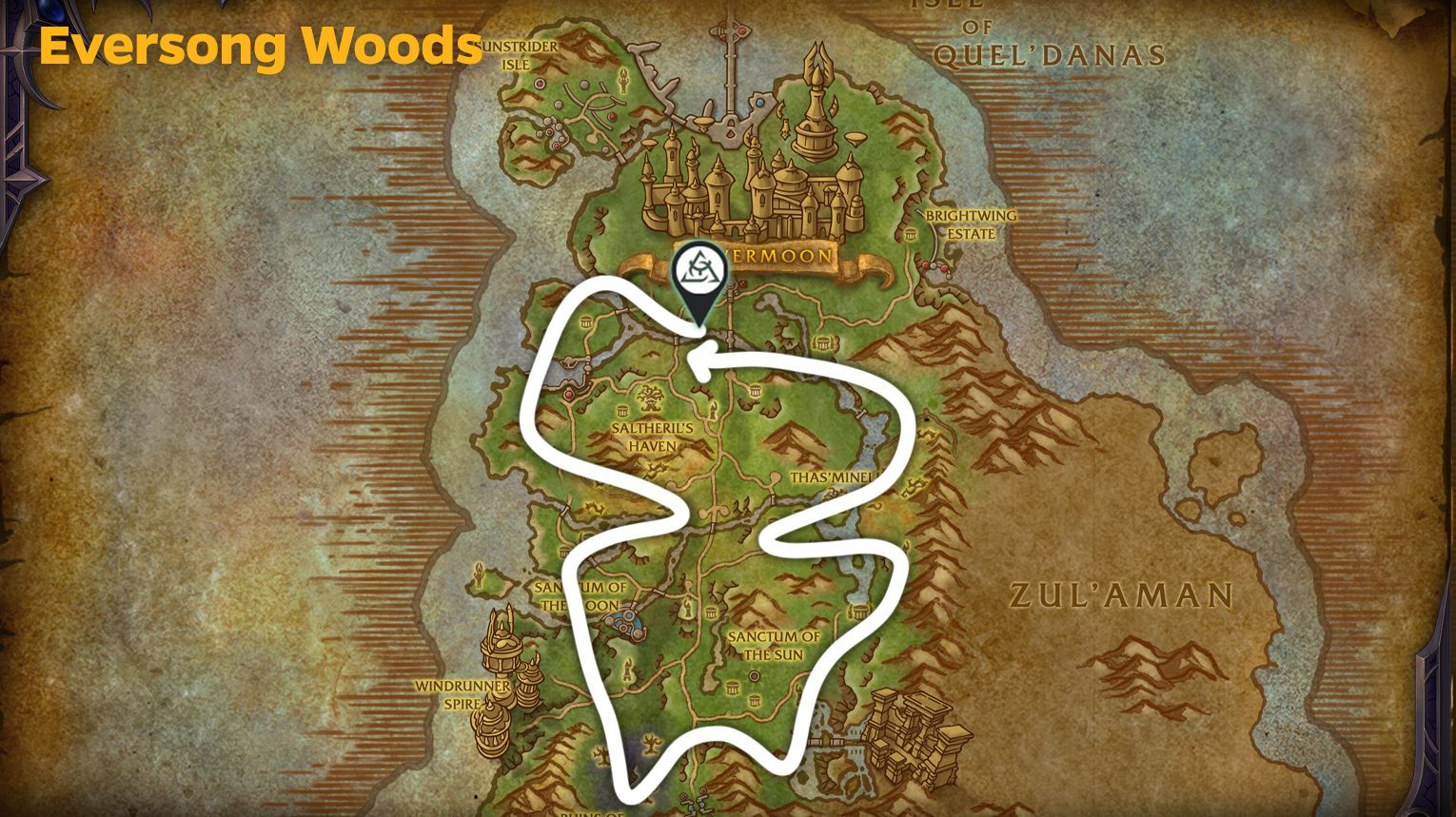 Eversong Woods zone map – rare mobs, treasures, flight points, and A Bloody Song achievement – WoW Midnight