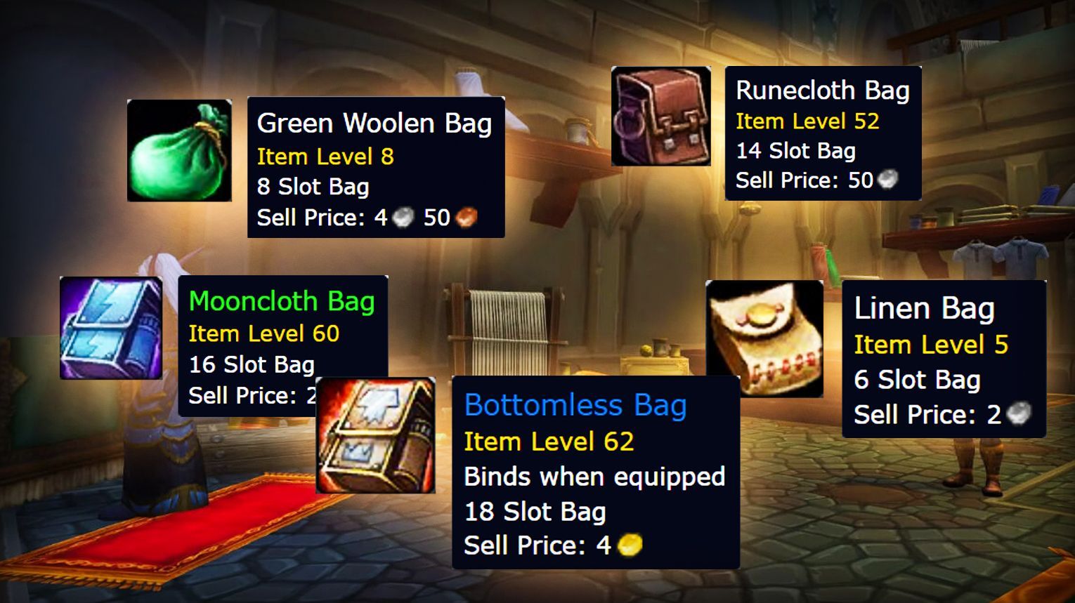 WoW Classic Tailoring Bags Overview