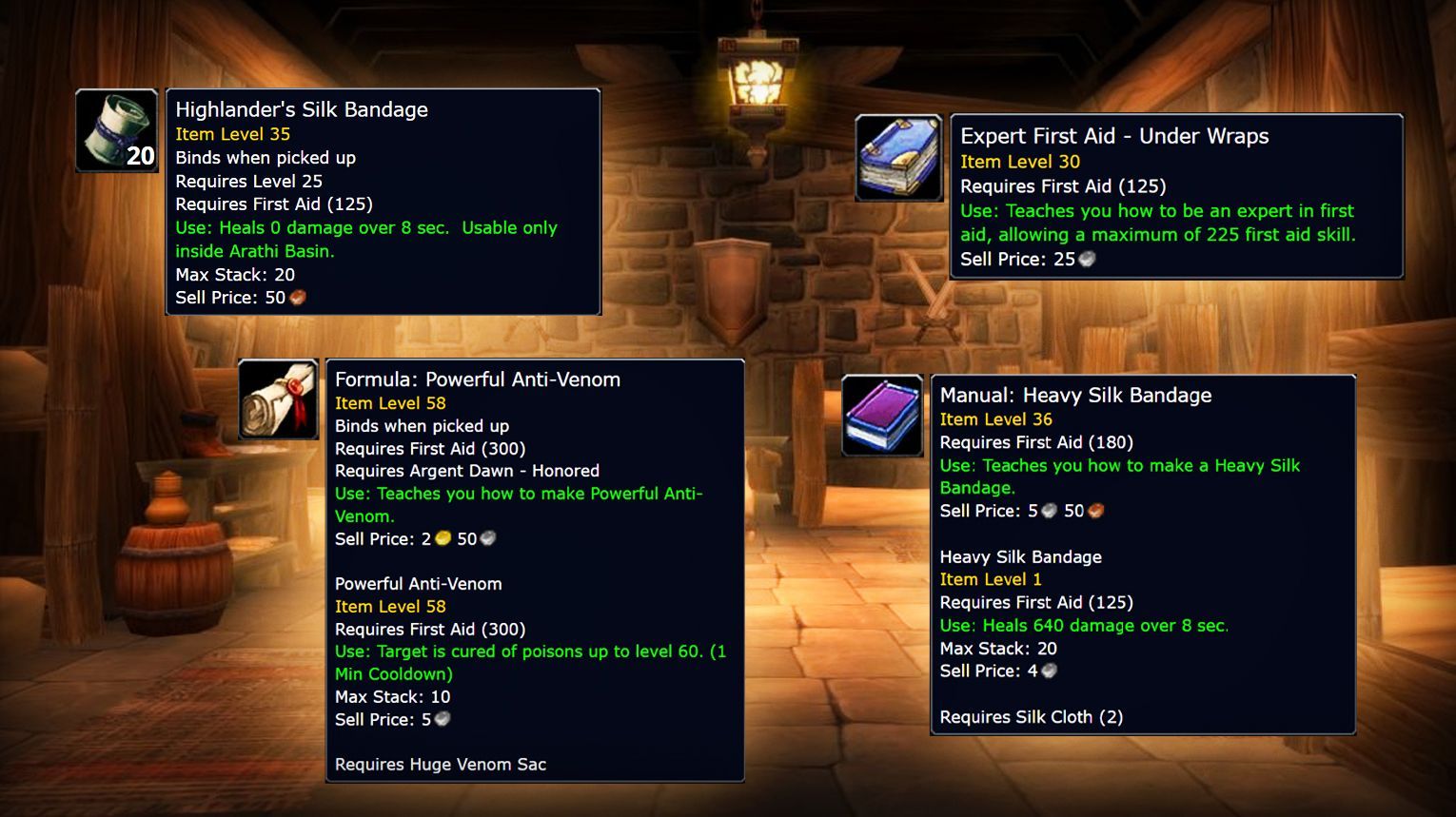 WoW Classic First Aid Recipes Overview