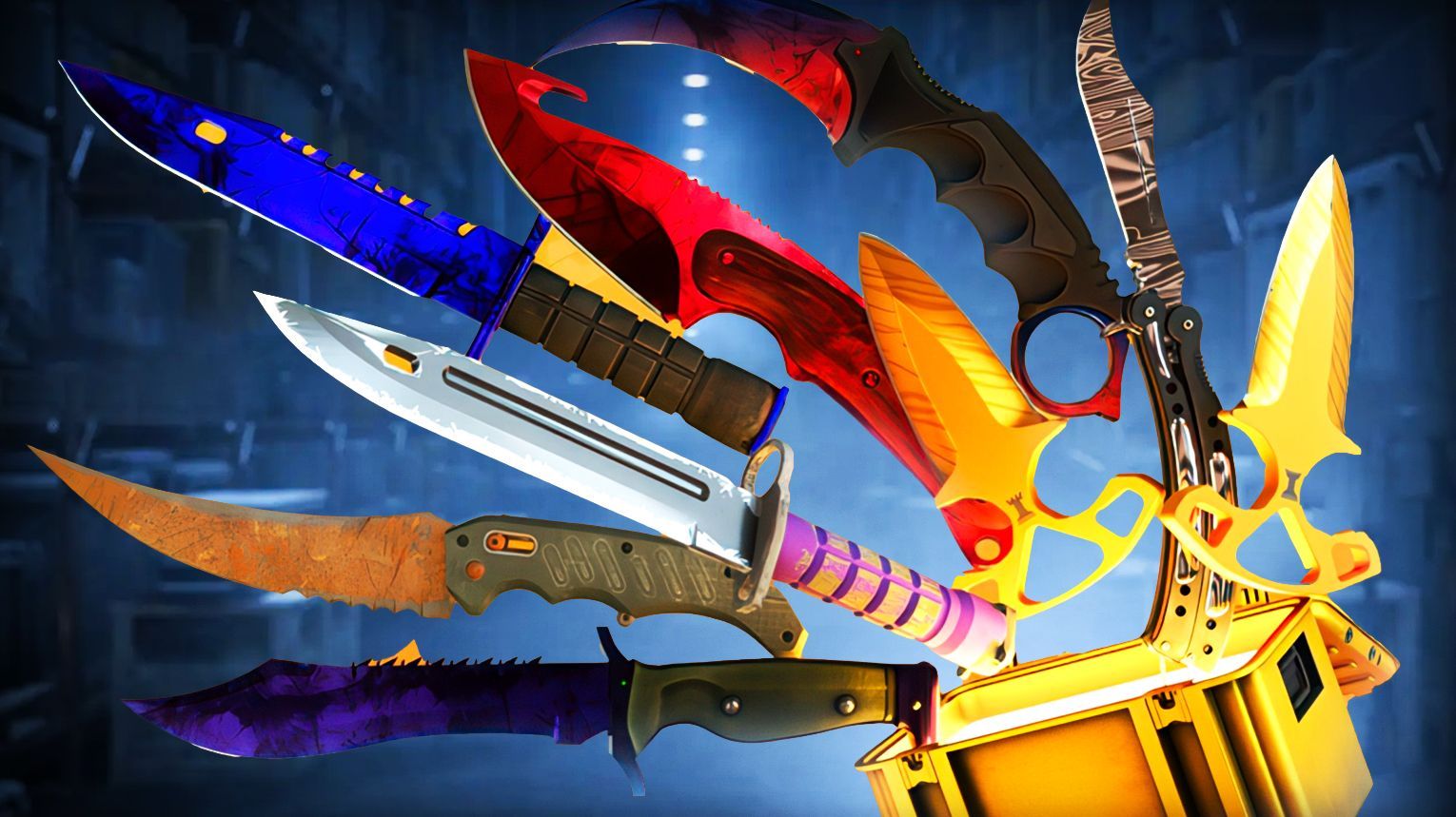 All 19 CS2 knife types grouped by era – OG 5 Karambit, M9 Bayonet, Bayonet, Flip Knife, Gut Knife – Operation Era Butterfly Knife, Bowie Knife, Falchion Knife, Huntsman Knife, Shadow Daggers – Modern Era Stiletto Knife, Talon Knife, Ursus Knife, Navaja Knife, Classic Knife – Shattered Web Era Skeleton Knife, Nomad Knife, Paracord Knife, Survival Knife – CS2 Era Kukri Knife – Counter-Strike 2