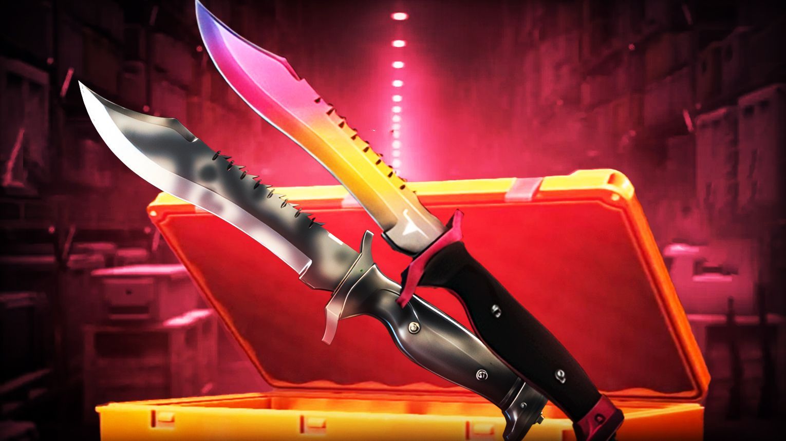 CS2 Bowie Knife – heavy flat-bladed hunting knife, classic finishes, Vanilla, Fade, Doppler, Crimson Web, Case Hardened, Marble Fade – Counter-Strike 2