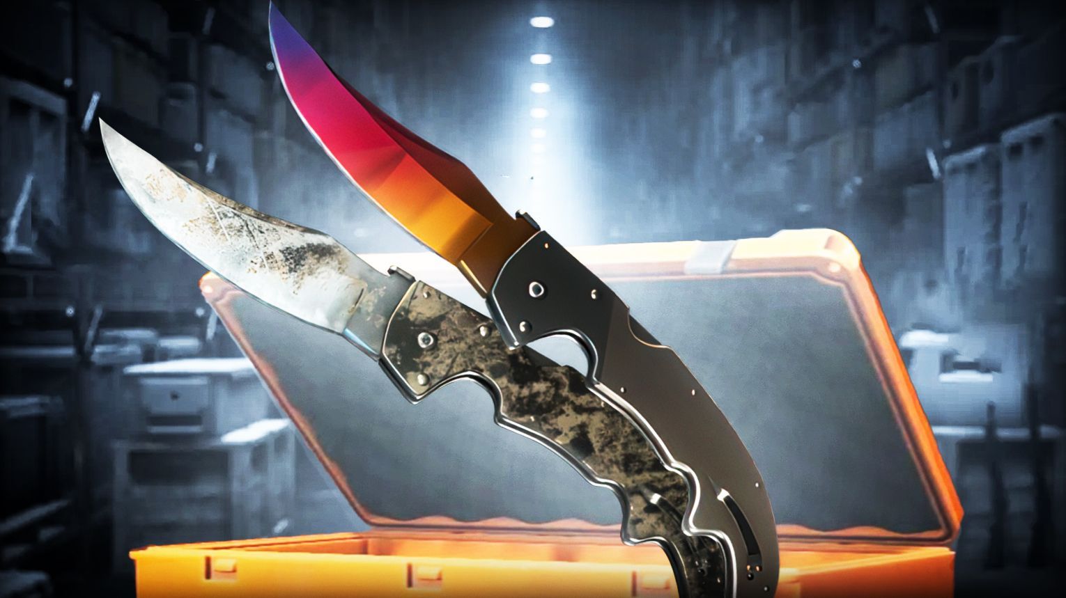 CS2 Falchion Knife – curved single-edge blade, folding design, classic finishes, Vanilla, Fade, Doppler, Crimson Web, Marble Fade, Slaughter – Counter-Strike 2