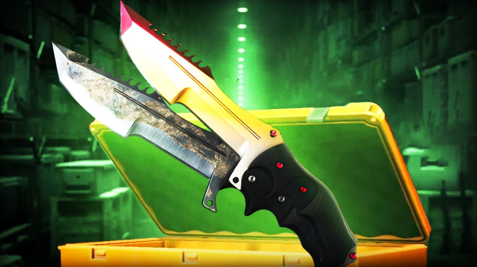 CS2 Huntsman Knife – tanto-style blade, flat top edge, classic finishes, Vanilla, Fade, Doppler, Crimson Web, Case Hardened, Marble Fade – Counter-Strike 2