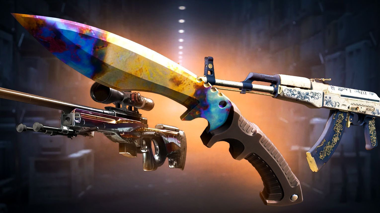 Kilowatt Case skins – Covert AK-47 Inheritance and AWP Chrome Cannon, Classified M4A1-S Black Lotus, and Kukri knife finishes – CS2
