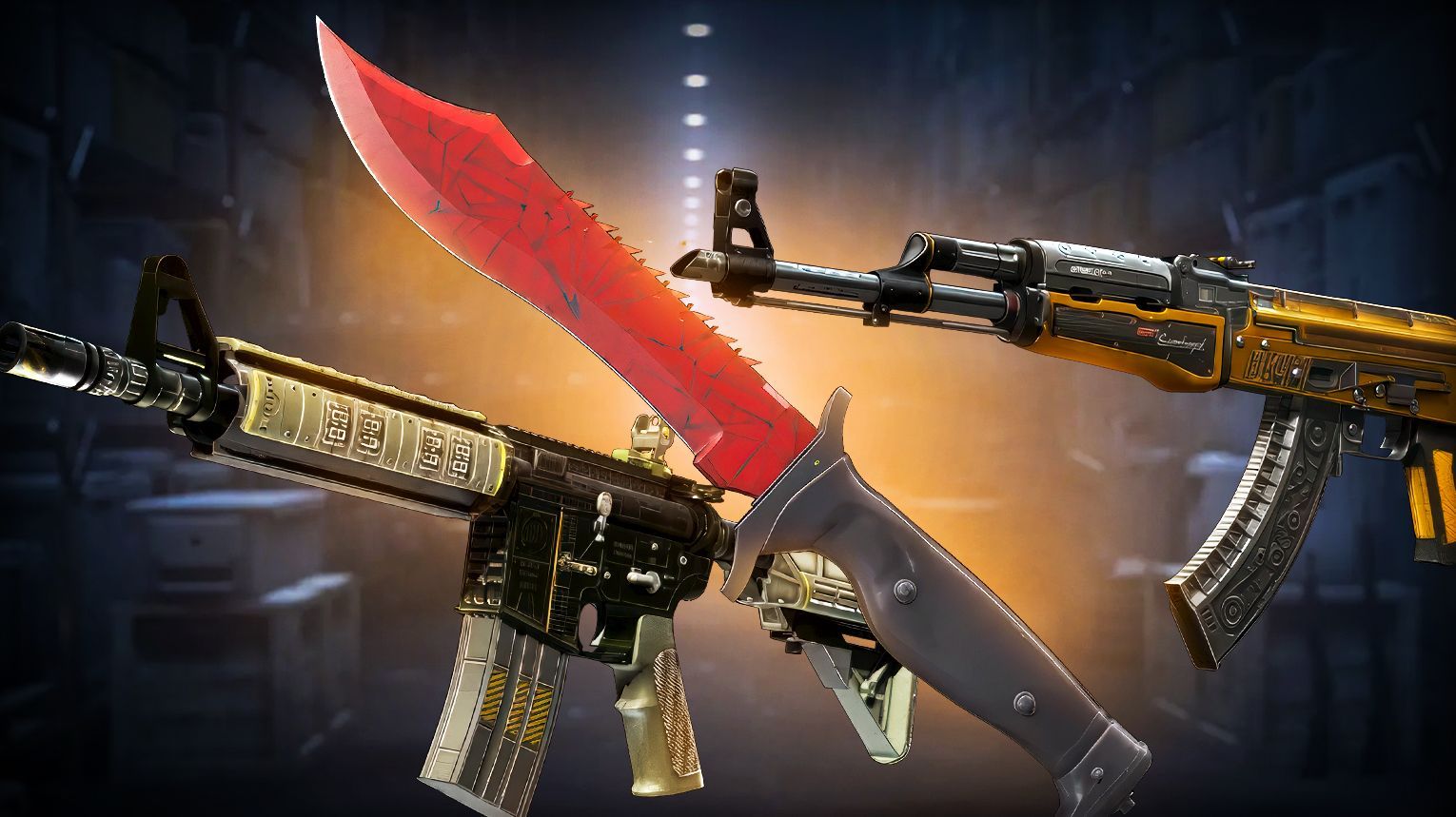 Operation Wildfire Case skins – Covert AK-47 Fuel Injector and M4A4 The Battlestar, Bowie Knife finishes – CS2