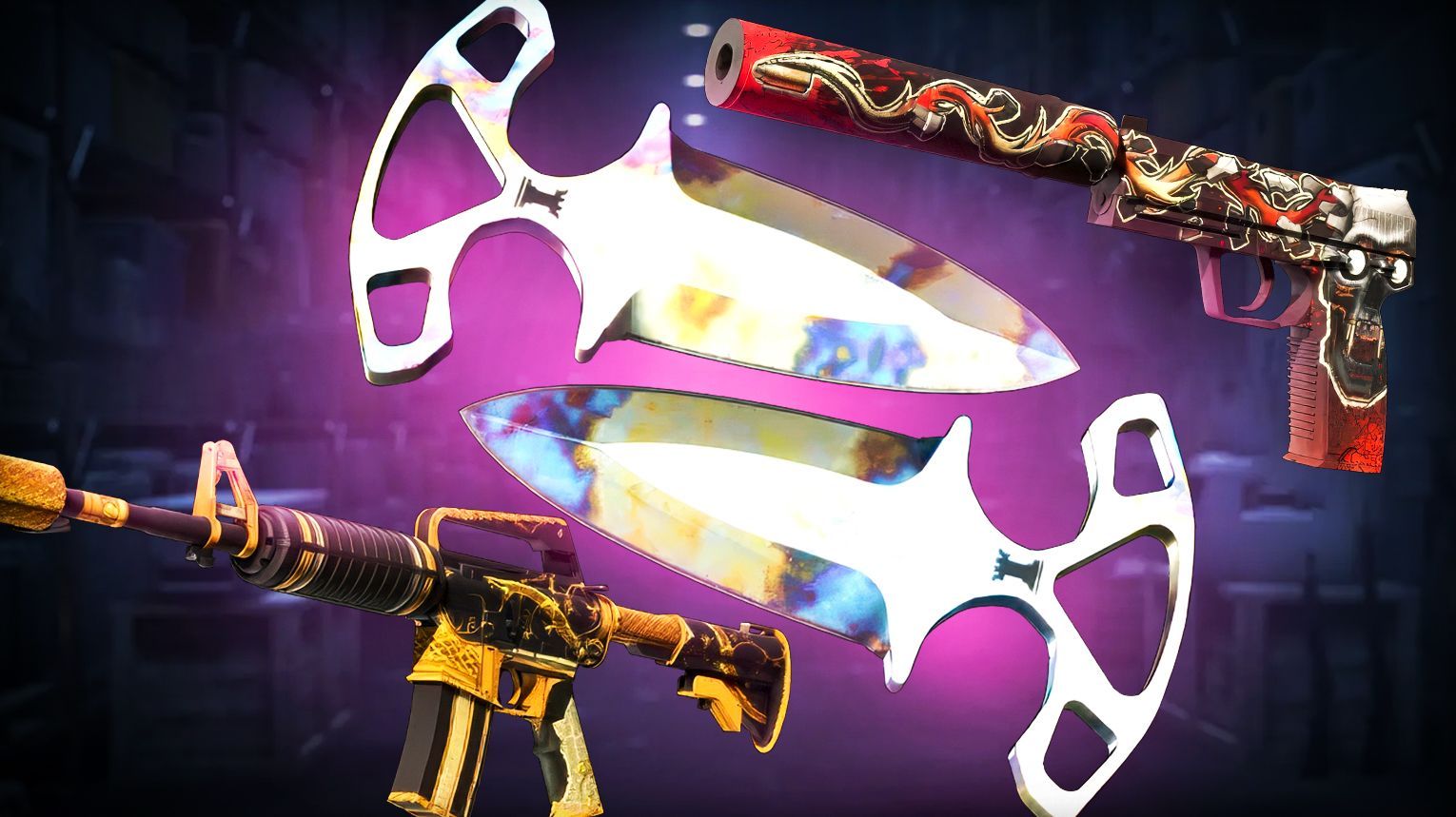 Shadow Case – exclusive Shadow Daggers dual‑wield knife, Covert M4A1-S Golden Coil and USP-S Kill Confirmed – CS2