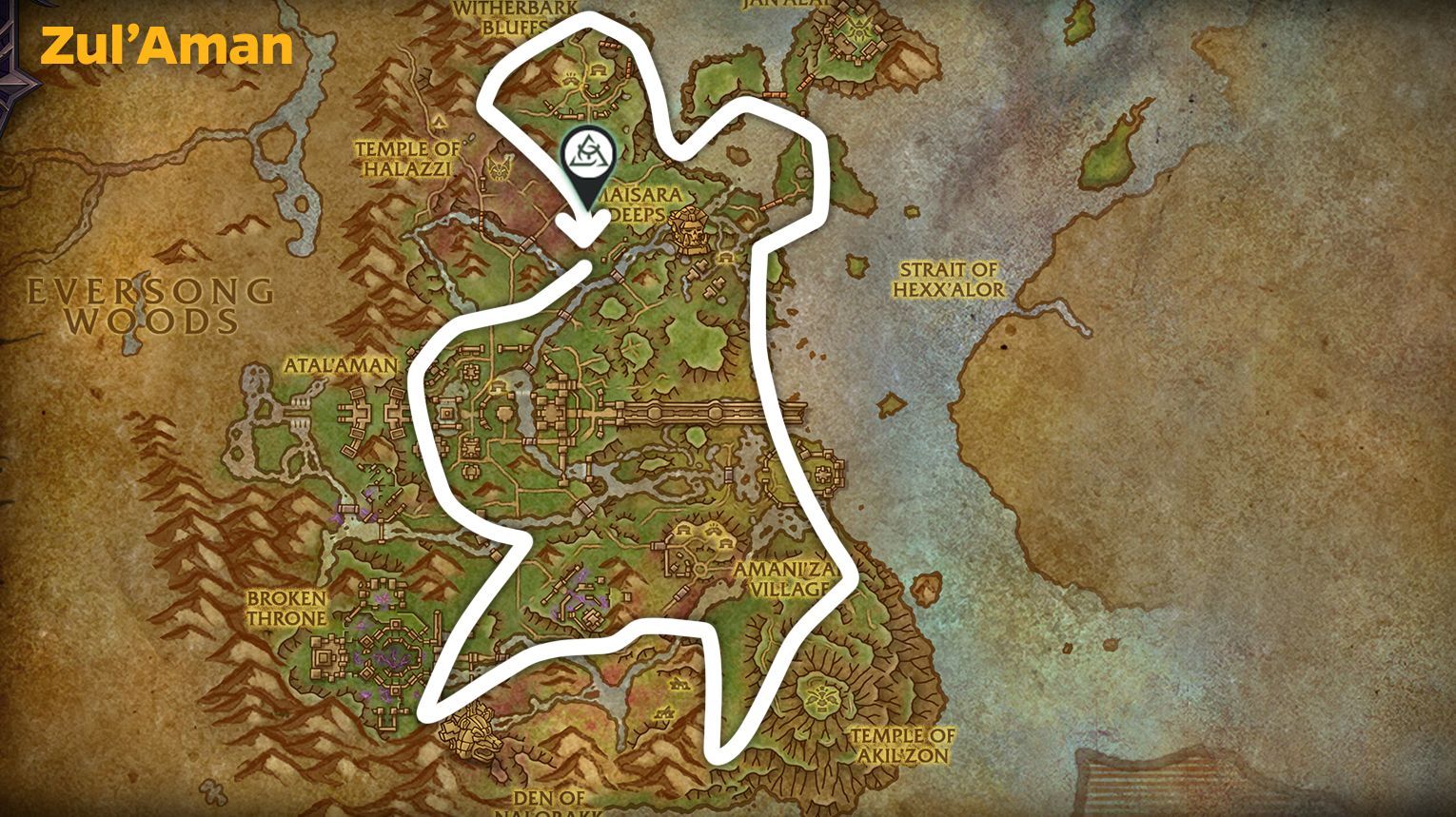Zul'Aman herbalism routes — forest edges, landmark loops, and Wild herb nodes in WoW Midnight.