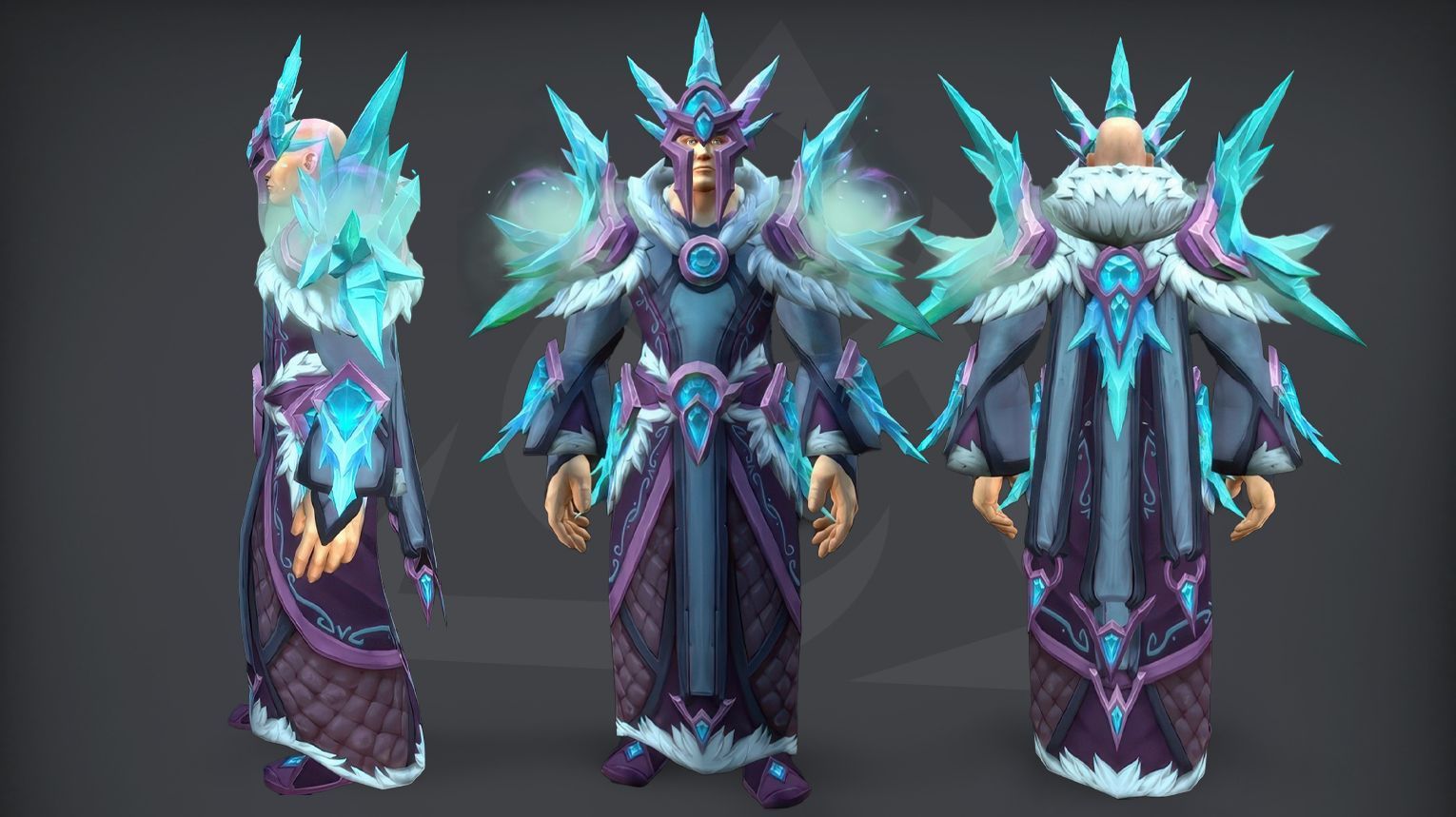 Mage PvP tier set from Midnight Season 2 — ornate cloth robes with celestial patterns, crystal‑studded shoulder pads, and a hooded cowl with a glowing arcane focus. The set includes both Elite (1800 rating) and Gladiator (50 wins at 2300 rating in 3v3) variants. Background features a moonlit arena with floating arcane runes and swirling temporal energy.