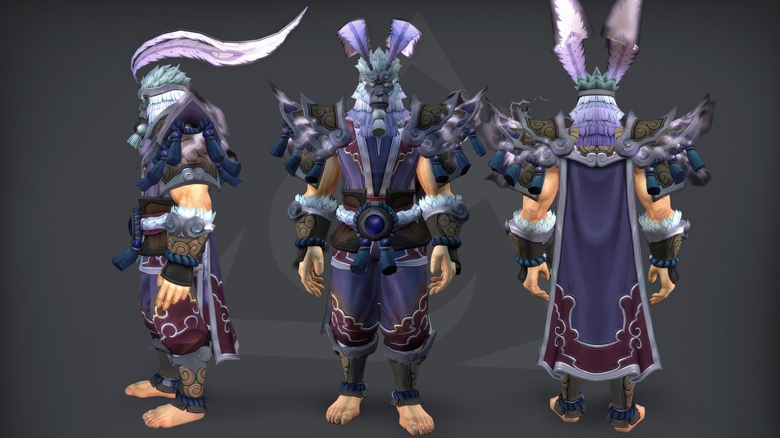 Monk PvP tier set from Midnight Season 2 — lightweight leather armor with flowing silk wraps, tiger-stripe patterns, and a blindfolded hood. The set includes both Elite (1800 rating) and Gladiator (50 wins at 2300 rating in 3v3) variants. Background features a moonlit arena with swirling mist and floating meditation orbs.
