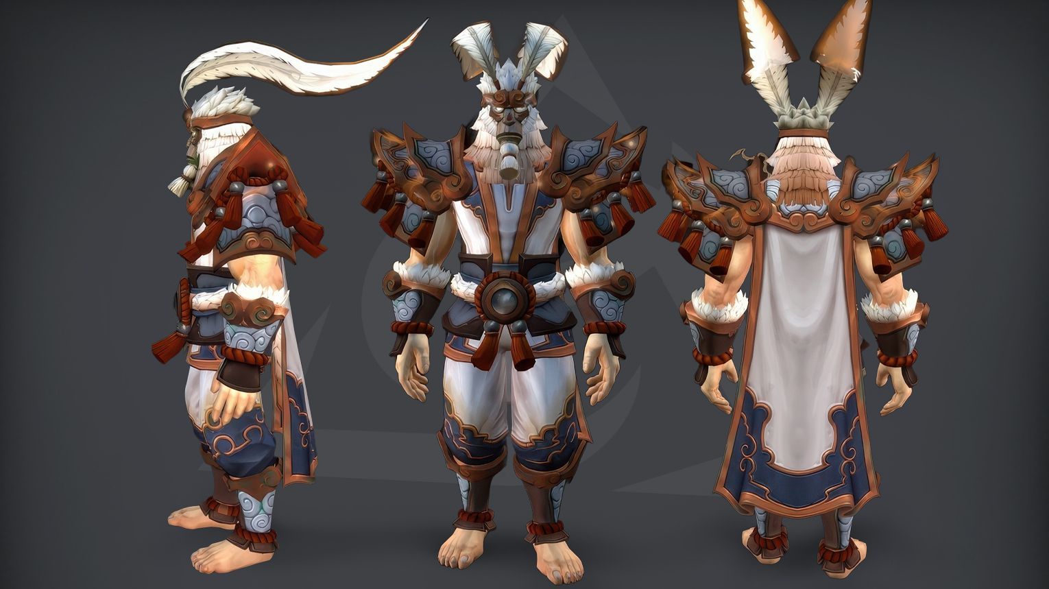 Monk PvP tier set from Midnight Season 2 — lightweight leather armor with flowing silk wraps, tiger-stripe patterns, and a blindfolded hood. The set includes both Elite (1800 rating) and Gladiator (50 wins at 2300 rating in 3v3) variants. Background features a moonlit arena with swirling mist and floating meditation orbs.