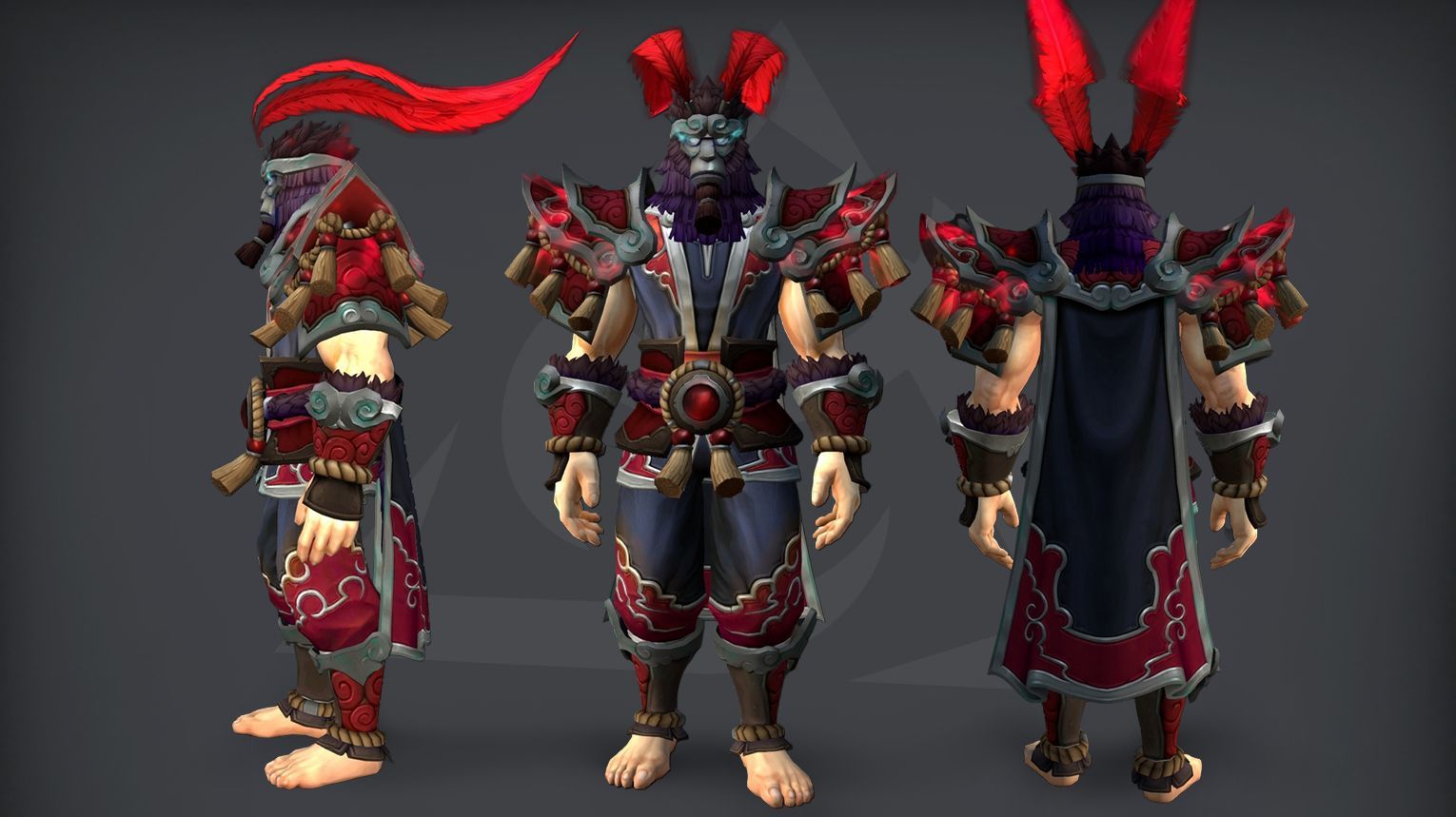 WoW Midnight Season 2 Monk tier set guide cover: Brewmaster, Mistweaver, and Windwalker 2-piece and 4-piece set bonuses from the Venomous Abyss raid. Monkey King-themed armor with serpent and troll motifs.
