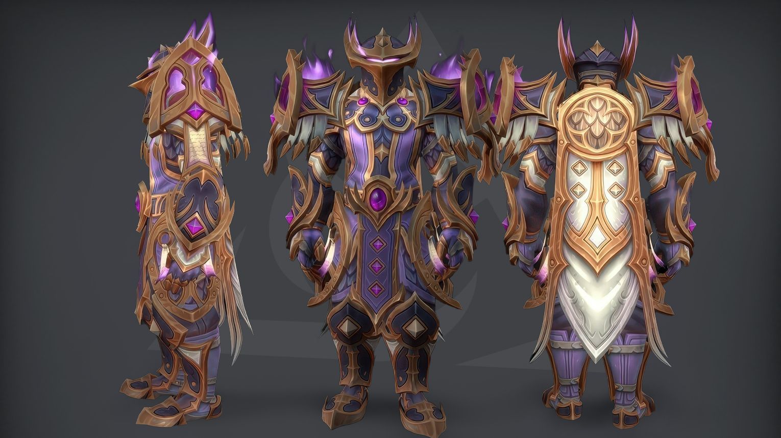 Paladin PvP tier set from Midnight Season 1 — ornate plate armor with golden and crimson accents, winged shoulder pads, and a radiant helm with a glowing halo. The set is available in Elite (Rival I rating) and Gladiator variants. Background features a moonlit battlefield with holy light and divine banners.