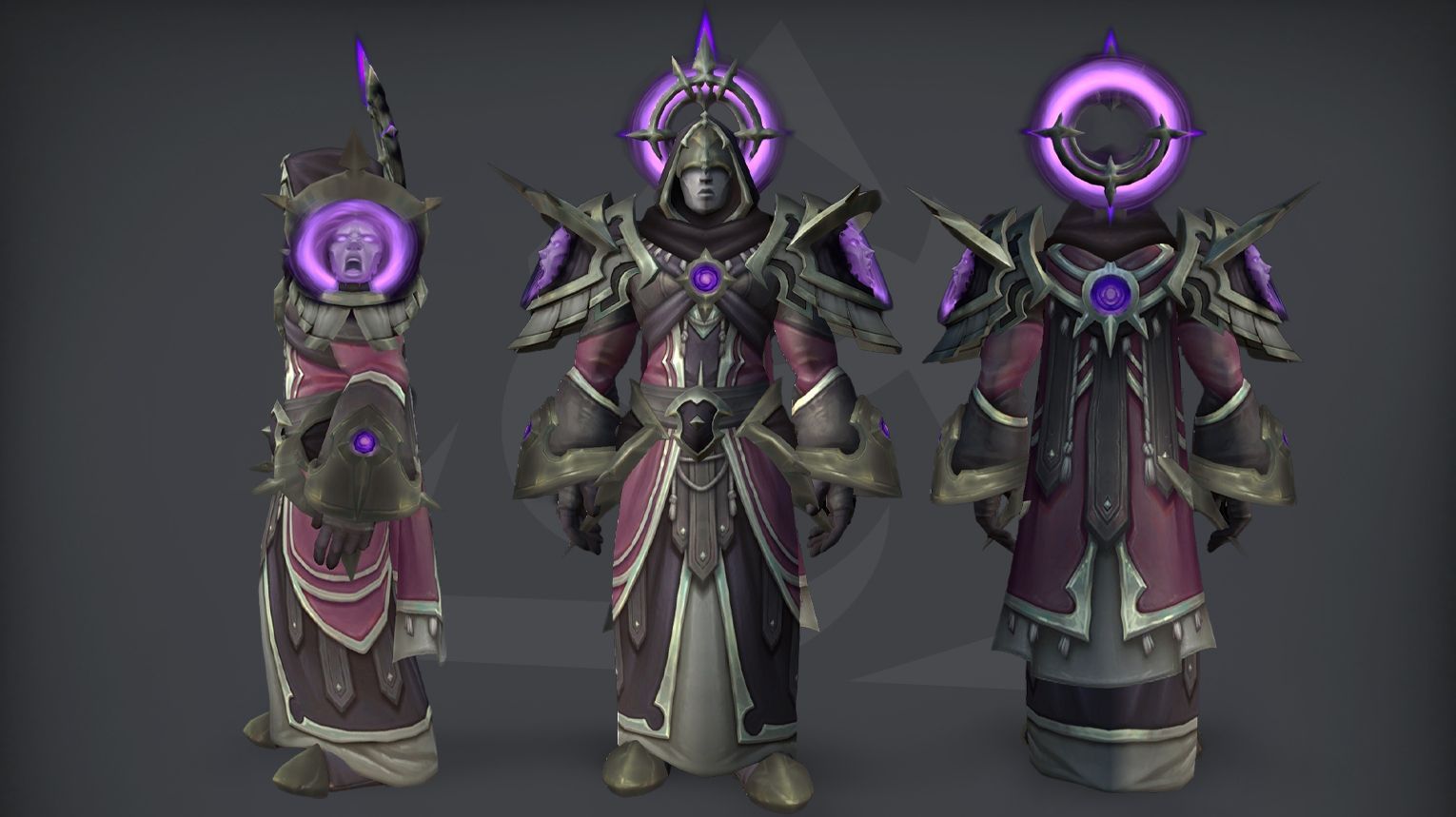 WoW Midnight Season 2 Priest tier set guide cover: Holy, Discipline, and Shadow 2-piece and 4-piece set bonuses from the Venomous Abyss raid. Cosmic Penitent's Raiment armor with serpent and cosmic troll motifs.