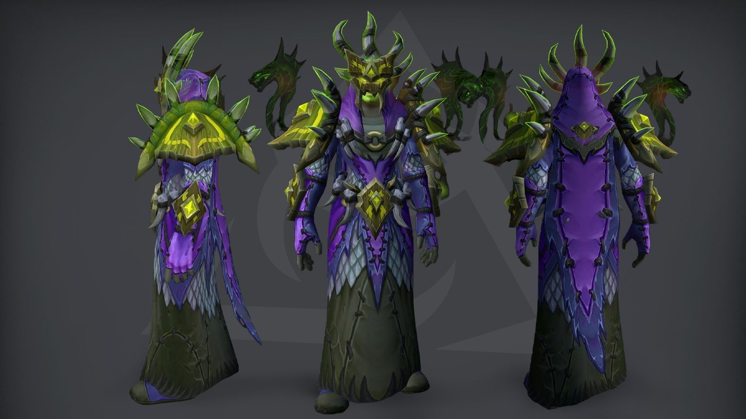 WoW Midnight Season 2 Shaman tier set guide cover: Elemental, Enhancement, and Restoration 2-piece and 4-piece set bonuses from the Venomous Abyss raid. Ophidian Oracle's Prophecy mail armor with spectral sea-serpent spirits, icy-blue scaled robe, horned helm, and serpent-troll motifs.