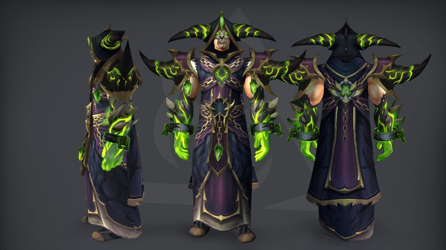 WoW Midnight Season 2 Warlock tier set guide cover: Affliction, Demonology, and Destruction 2-piece and 4-piece set bonuses from the Venomous Abyss raid. Serpent-themed Diabolical Soulspinner's Vestments cloth armor with poison, shadow, and troll motifs.